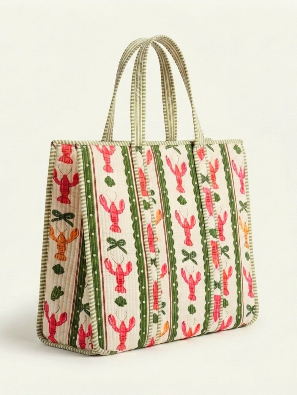 Quilted Tote Bag for Shopping, Big Grocery Tote Bag, Block Printed Storage Bag